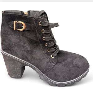 Black Ankle Boots with Gold Buckle